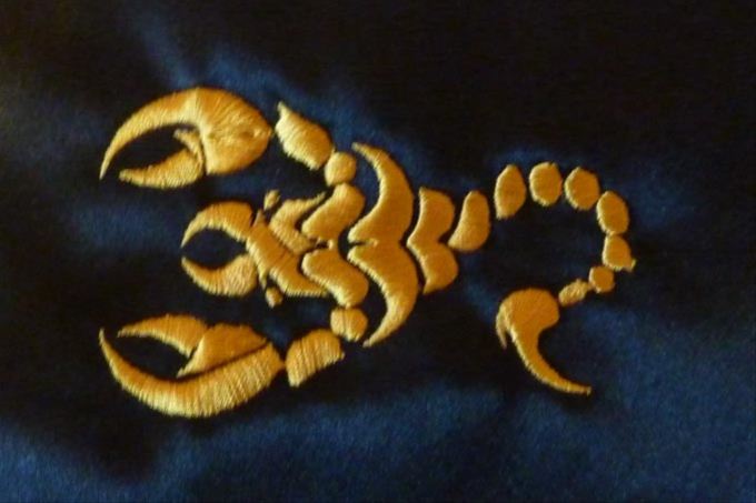Машинная вышивка скорпиона